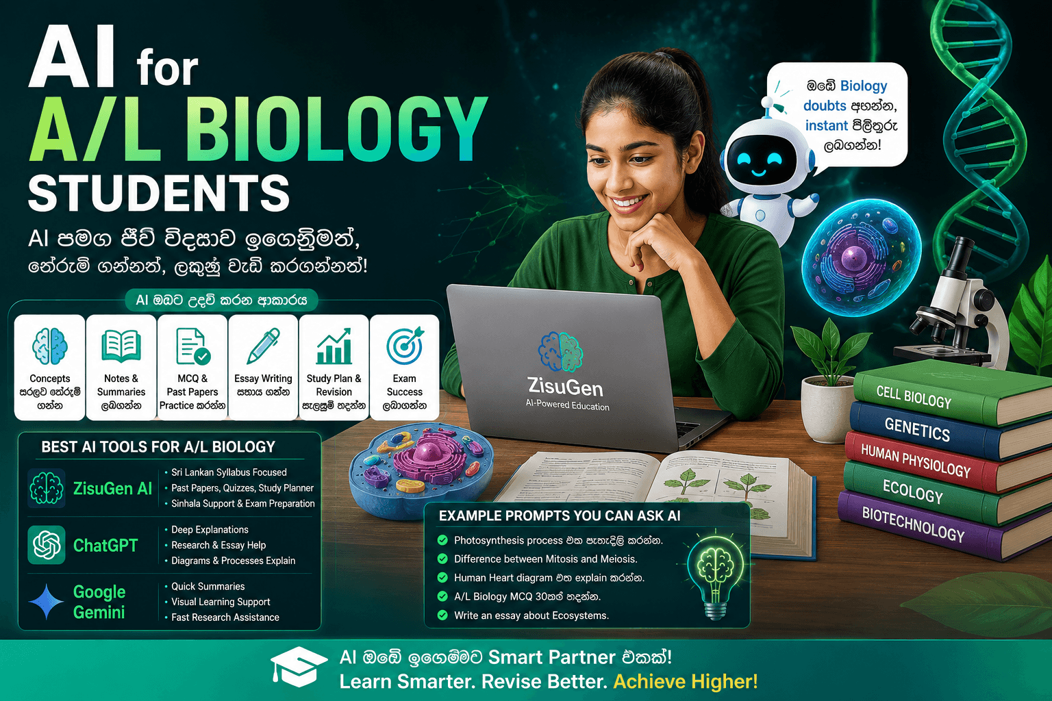 AI for A/L Biology Students – ජීව විද්යාව ඉගෙනීම සඳහා හොඳම AI Tools (2026 Guide)
