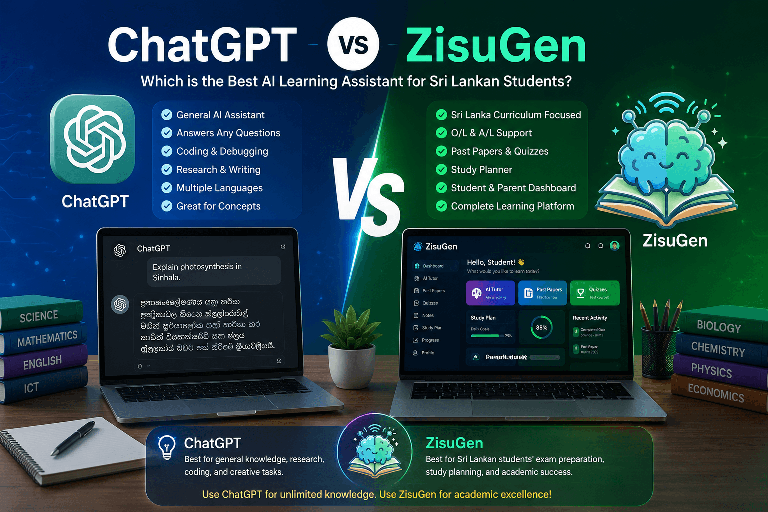 ChatGPT vs ZisuGen – ශ්රී ලාංකික සිසුන්ට වඩා හොඳම AI Learning Assistant එක කුමක්ද? (2026)