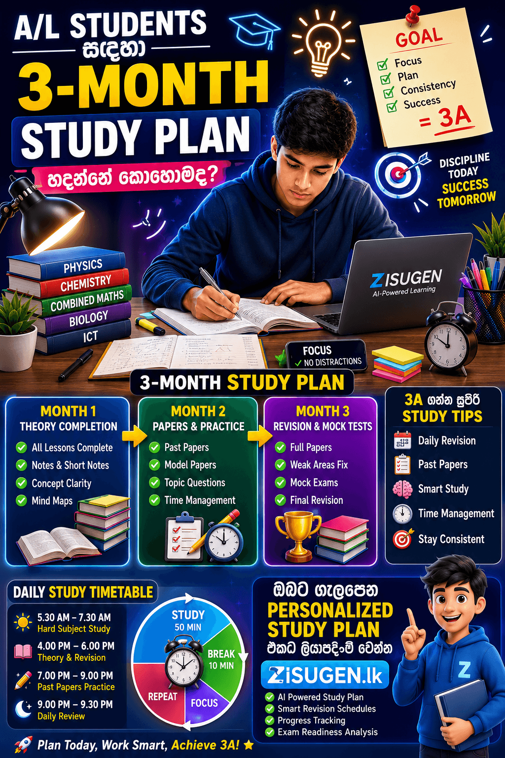 A/L Students සඳහා මාස 3ක Study Plan එකක් හදන්නේ කොහොමද? (2026 සම්පූර්ණ මාර්ගෝපදේශය)